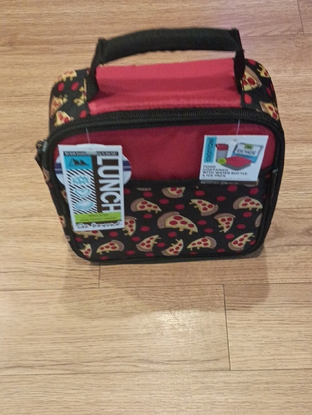 Kids Pizza Print Insulated Lunch Bag - Red and Black - Picture 4 of 6